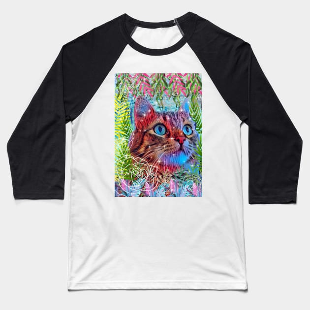 Beautiful blue eyed cat sitting in rose garden Baseball T-Shirt by FineArtMaster